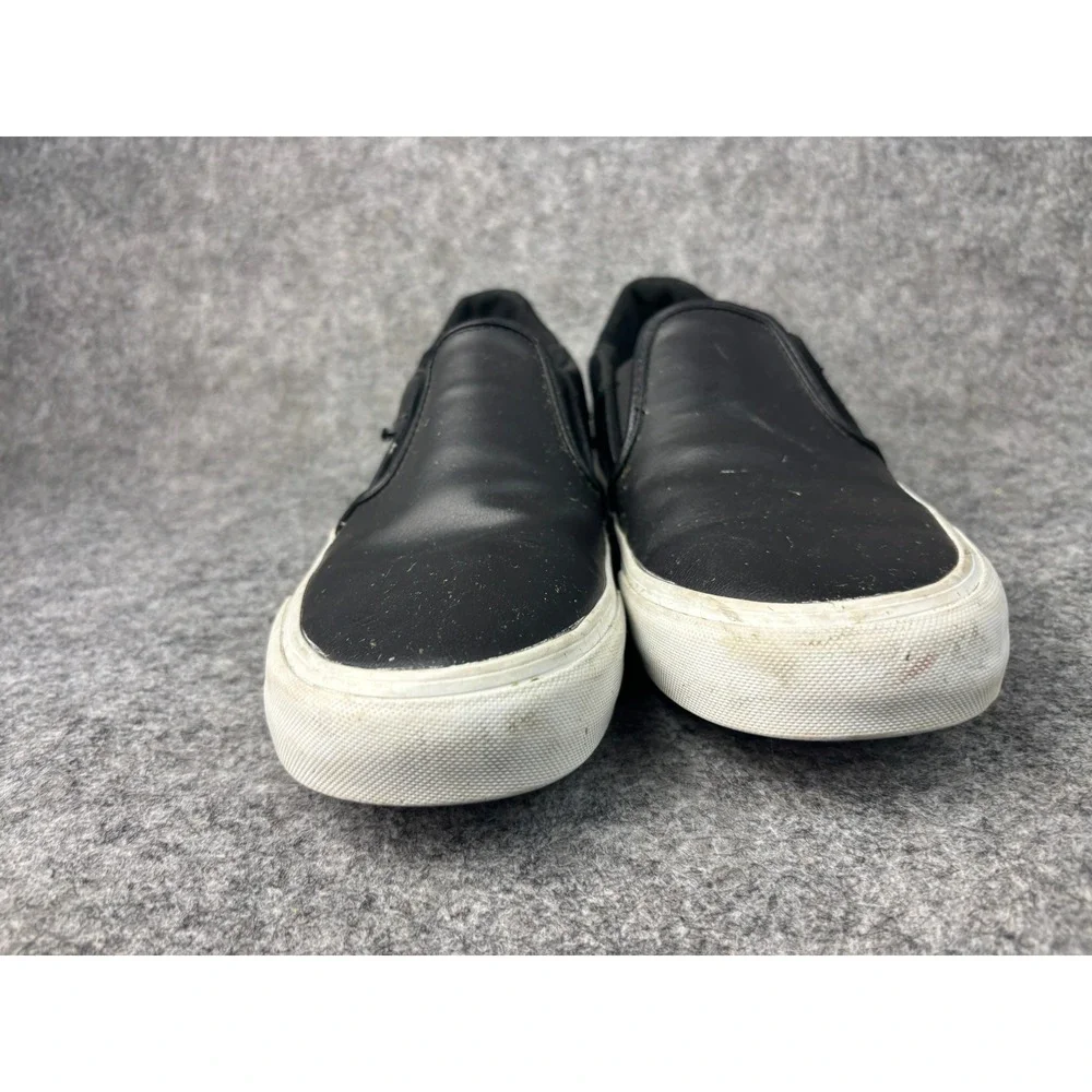 Vans Classic Slip On Mens Size 8 Black Faux Leather OrthoLite Skate Shoes